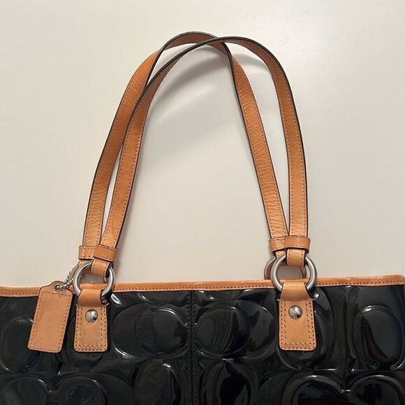 Coach Peyton Embossed Patent Black Purse Handbag With Tan K1261-F22322 - Picture 9 of 12